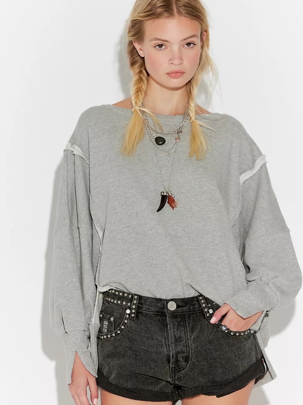 We The Free Camden Sweatshirt Sand Heather Grey Large NWT